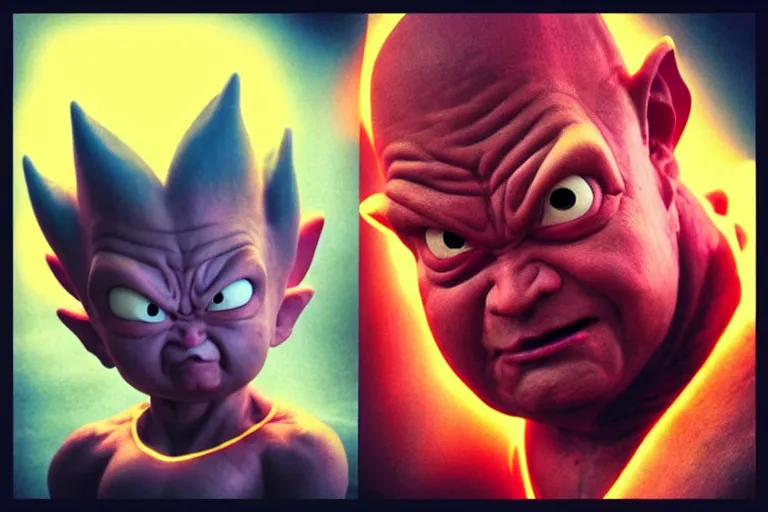 Image similar to “Andy Serkis as Majin Buu from Dragonball Z. Film Adaptation. Photorealistic. Dramatic lighting.”