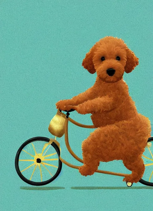 Image similar to digital art, golden doodle puppy, riding a pelaton, cute, artistic