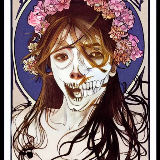 Image similar to manga skull portrait girl female skeleton Candy realism hyperrealistic art will cotton alphonse mucha pop art fairey