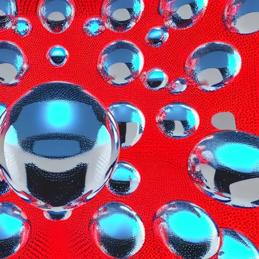 Prompt: chrome spheres on a red cube, chromatic aberration