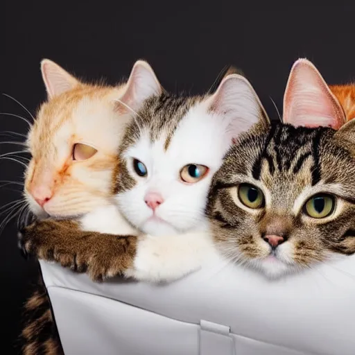 Image similar to a highly detailed photo of a bag full of furry cats, white background, studio lighting, 4 k, 8 k