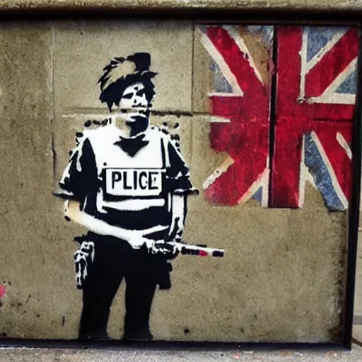 Prompt: Banksy grunge punk stencil art of a UK pig policeman