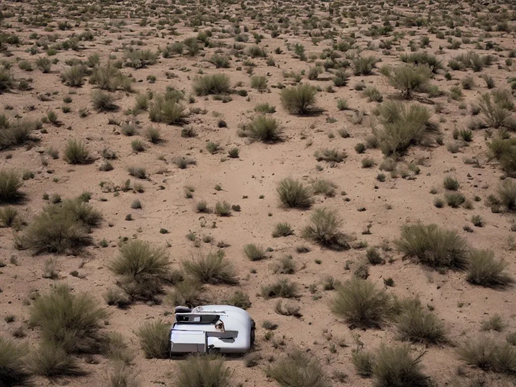 Prompt: Trailer park landscape in the desert near the oasis in style of Alison Elizabeth Taylor