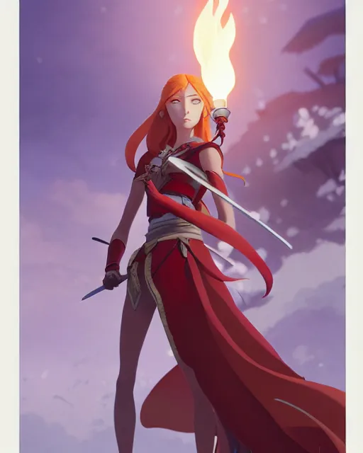 Image similar to azctec warrior, katherine mcnamara, detailed perfect face, exquisite details, fire magic, mid view, design on a white background, by studio muti, greg rutkowski makoto shinkai takashi takeuchi studio ghibli