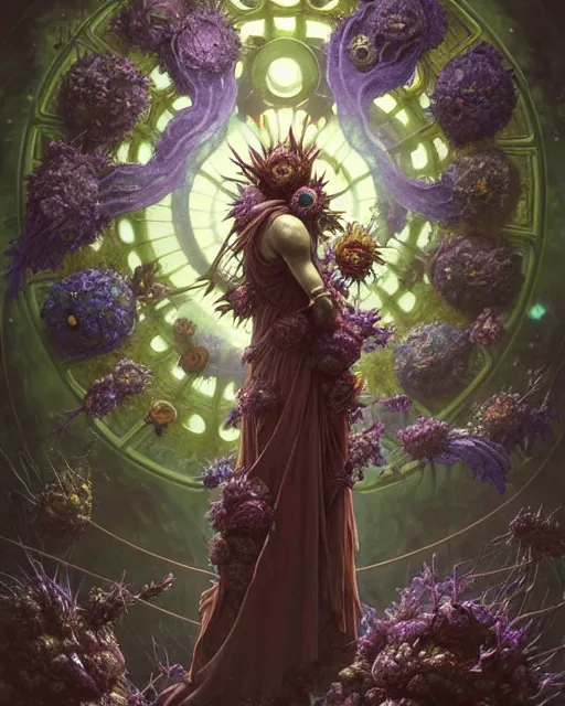 Image similar to the platonic ideal of flowers, rotting, insects and praying of cletus kasady carnage thanos dementor wild hunt doctor doom chtulu mandelbulb mandala ponyo spirited away bioshock davinci heavy rain, d & d, fantasy, ego death, decay, dmt, art by artgerm and greg rutkowski and alphonse mucha