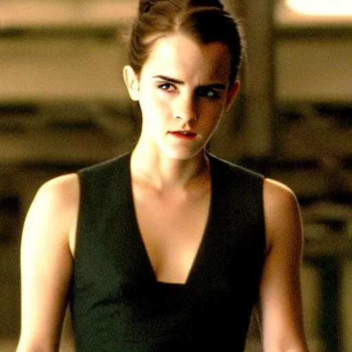 Prompt: Movie still of Emma Watson in Matrix, establishing shot