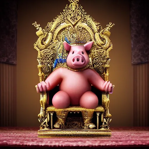 Prompt: isolated photo realistic of pig king on throne, realistic, award winning, cinematic