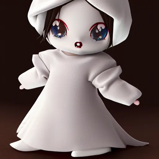 Image similar to cute fumo plush of a girl who appears in the mirror, horror, black and white, vray