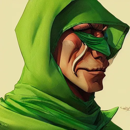 Image similar to portrait of a chad programmer with green hood by jesper ejsing