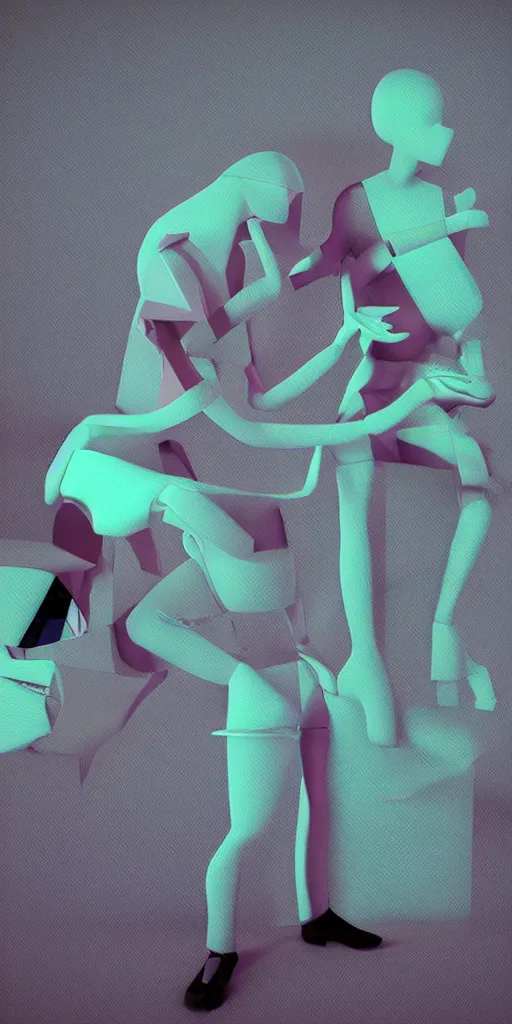 Image similar to 3d matte render, VR goggles, mannequins, dj rave party, Hsiao-Ron Cheng, pastel colors, hyper-realism, pastel, polkadots, minimal, simplistic, amazing composition, vaporwave, wow, Gertrude Abercrombie, Beeple, minimalistic graffiti masterpiece, minimalism, 3d abstract render overlayed, black background, psychedelic therapy, trending on ArtStation, ink splatters, pen lines, incredible detail, creative, positive energy, happy, unique, negative space, pure imagination painted by artgerm