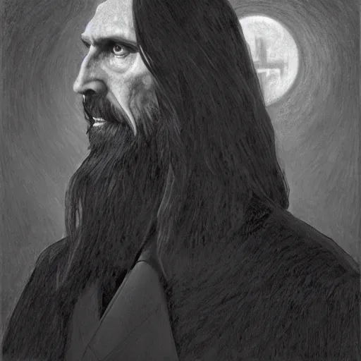 Prompt: portrait of Grigori Rasputin as a vampire, 35mm, depth of field, DOF, ominous, sharp, highly detailed, photorealistic, realistic, unreal 5, high, definition, 8k, artstation, donato giancola, irwin penn, Alphonse Mucha