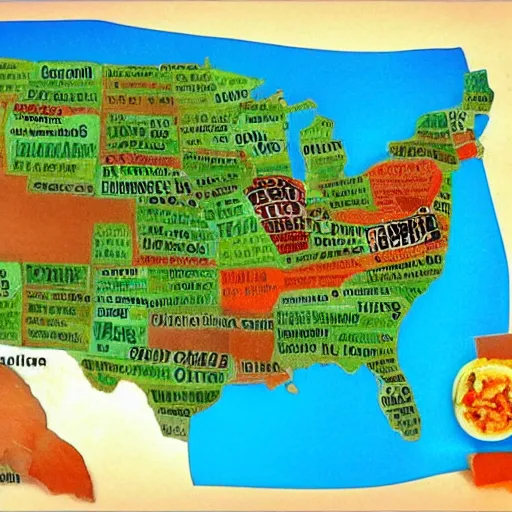 Prompt: a photo of the map of the USA made from sushi, recipe, map, accurate, 8k, high detail,