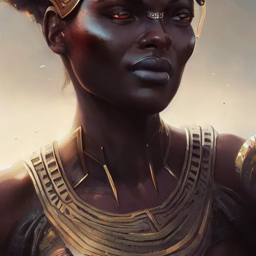 Prompt: a beautiful portrait of a iron goddess by greg rutkowski and raymond swanland, afrofuturism, trending on artstation, ultra realistic digital art