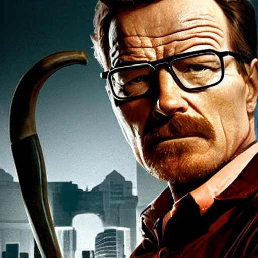 Prompt: Bryan Cranston as Gordon Freeman, holding a crowbar, still from a movie