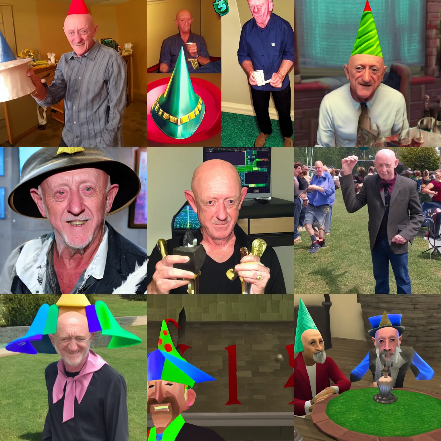 Prompt: jonathan banks wearing a partyhat runescape