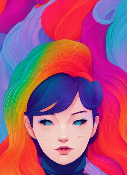 Prompt: a young woman with beautiful rainbow hair and lots of tattoos. clean cel shaded vector art. shutterstock. behance hd by lois van baarle, artgerm, helen huang, by makoto shinkai and ilya kuvshinov, rossdraws, illustration, art by ilya kuvshinov