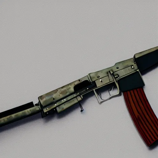 Image similar to A medium shot photograph of an AK-47 against a white background, 4k, ultra HD