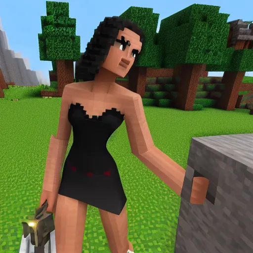 Prompt: Gal Gadot in minecraft, mojang, gameplay, pc,