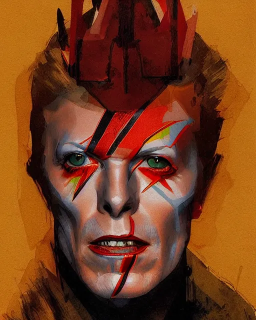 Image similar to portrait of david bowie as the devil by greg rutkowski in the style of egon schiele