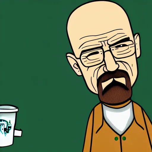 Prompt: walter white working at starbucks, 4 k, high resolution, illustration, badass