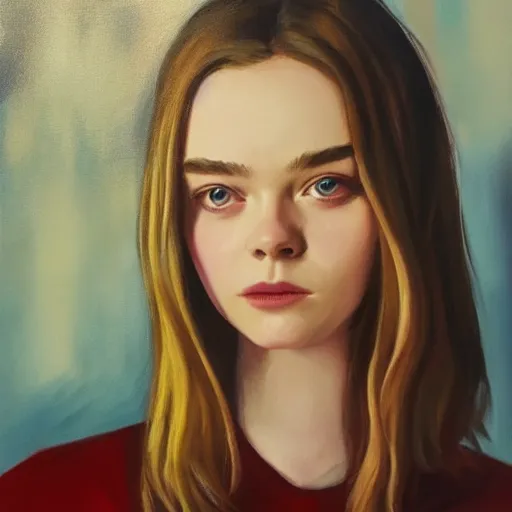 Image similar to alternative movie poster starring Elle Fanning, oil on canvas,