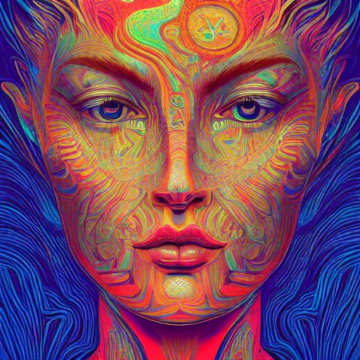 Prompt: A beautiful psychedelic portrait, surreal, LSD, face, detailed, intricate, elegant, lithe, highly detailed, digital painting, artstation, concept art, smooth, sharp focus, illustration, art by Kilian Eng