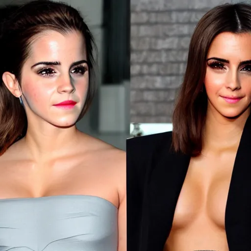 Image similar to emma watson mixed with kim kardashian, full - figure profile shot