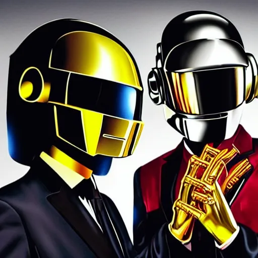 Image similar to Daft Punk playing trumpet, anime