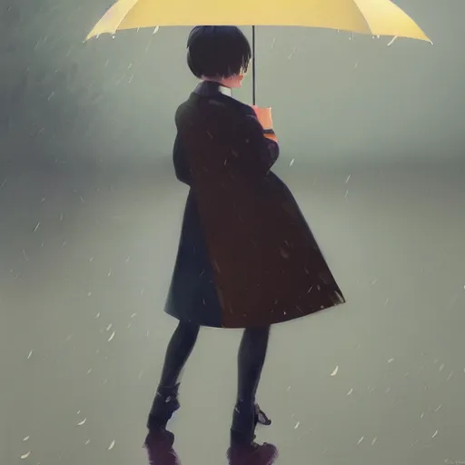 Image similar to A ultradetailed beautiful portrait panting of a stylish girl with an umbrella, rainy day, Oil painting, by Ilya Kuvshinov, Greg Rutkowski and Makoto Shinkai