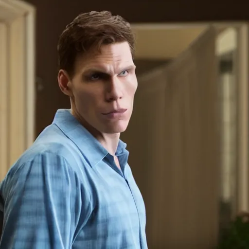 Image similar to Live Action Still of Jerma in Twilight, real life, hyperrealistic, ultra realistic, realistic, highly detailed, epic, HD quality, 8k resolution, body and headshot, film still