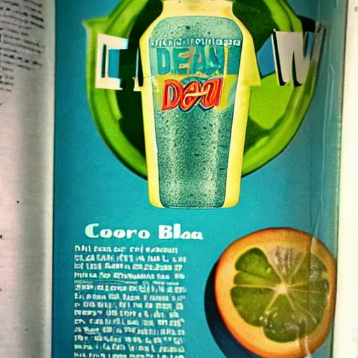 Prompt: color picture of Mountain Dew Baja Blast from 1970's cookbook