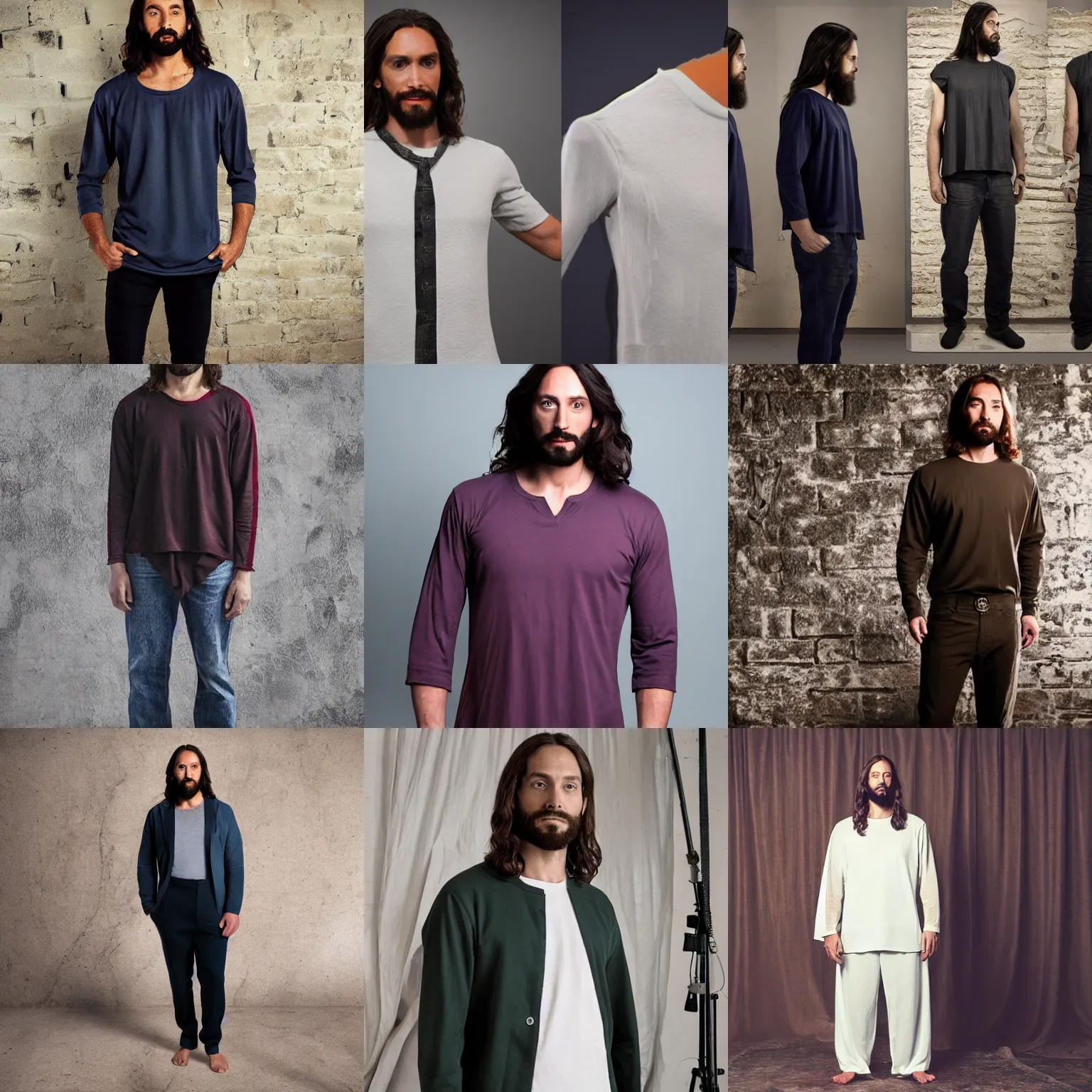 Prompt: studio photo of jesus modeling clothing from 2 0 2 2, ultrarealistic