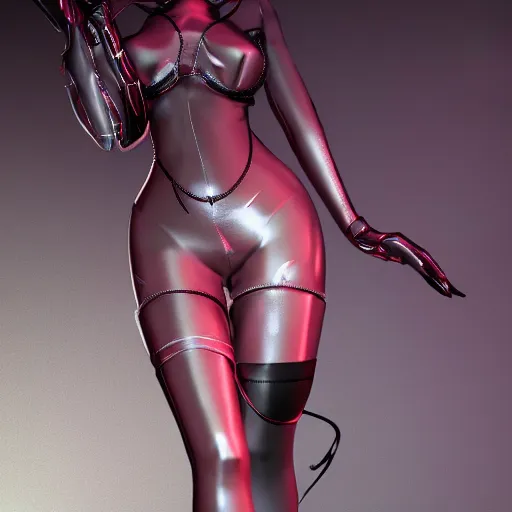 Image similar to gorgeous gynoid posing in stockings, hyperrealistic, octane, highly detailed,