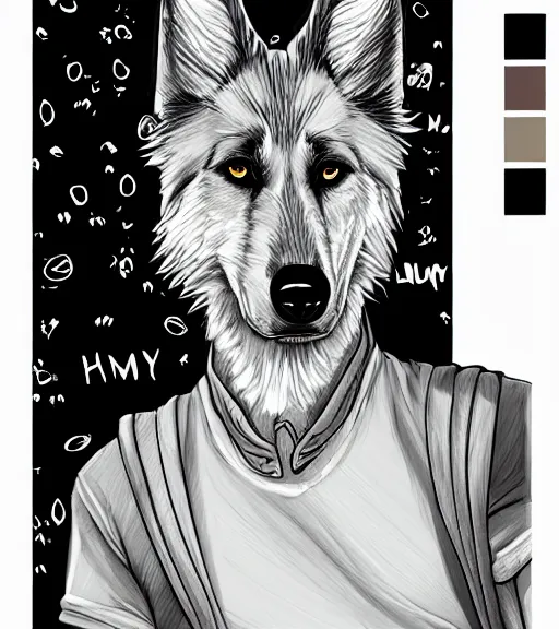 Image similar to furaffinity expressive stylized master furry artist digital line art painting portrait character study of the anthro male anthropomorphic german shepard fursona animal person wearing clothes tshirt and shorts