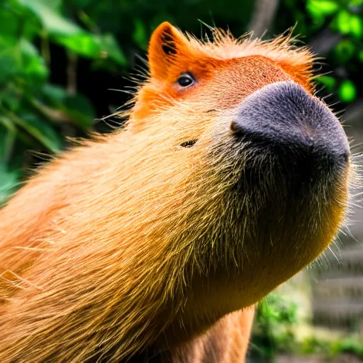 Image similar to a beautiful photo of a capybara chewing on a rtx 4 0 9 0 graphics card, eats a consumer gpu, wildlife photography, nvidia, kodak gold 2 0 0, depth of field, 2 5 mm f / 1. 7 asph lens, natural lighting, award - winning photo