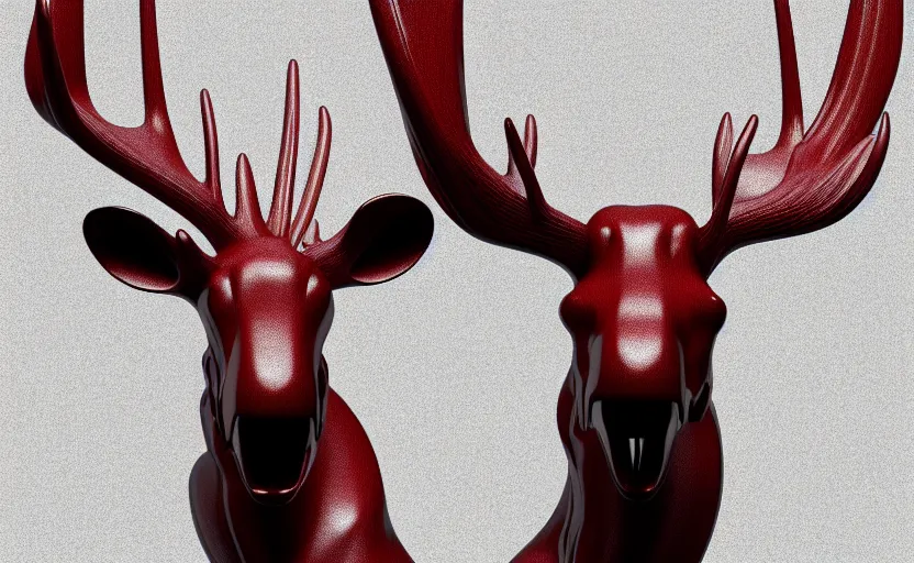 Prompt: stylized shiny polished silver statue full body bizarre cosmic horror quadruped animal moose deer skull four legs made of slug creature tendrils, perfect symmetrical body, perfect symmetrical face, hyper realistic, hyper detailed, by johannen voss, by michelangelo, octane render, blender, 8 k, displayed in pure white studio room anatomical deep red arteries veins flesh