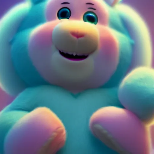 Image similar to hyperrealistic dslr film still of a care bear with heart on belly, stunning 8 k octane comprehensive 3 d render, inspired by istvan sandorfi & greg rutkowski & unreal engine, perfect symmetry, dim volumetric cinematic lighting, extremely hyper - detailed, extremely lifelike attributes & texture, intricate, masterpiece, artstation, stunning