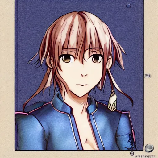 Image similar to suikoden star of destiny character portrait, character design by junko kawano