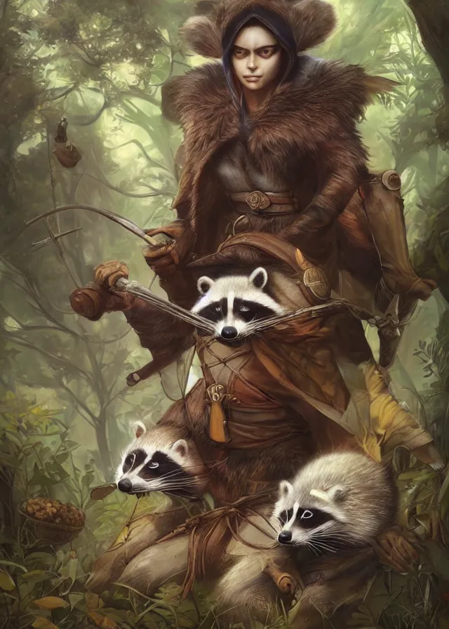 Image similar to a beautiful hyper realistic detailed painting of the sacred spirit raccoon who protect these land, by tom bagshaw, ross tran and bayard wu, inspired by dragon age inquisition