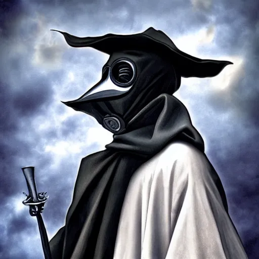 Prompt: medieval plague doctor under the cloudy sky apocalyptic deviant art dark art caravaggio