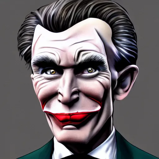Prompt: uncanny valley portrait of bill nye cosplaying as the joker, artstation