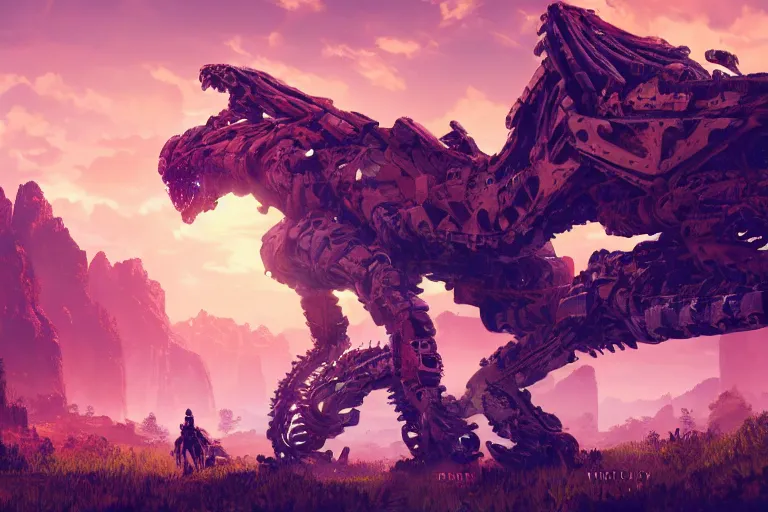 Image similar to slitherfang machine creature robot of horizon forbidden west horizon zero dawn radiating a glowing aura global illumination ray tracing hdr fanart arstation by ian pesty and alena aenami artworks in 4 k