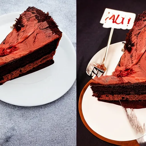 Prompt: an award winning photo of a delicious cake made from bat meat, promotional photo