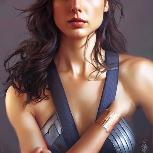 Image similar to gal gadot in the style of stefan kostic, realistic, full body, sharp focus, 8 k high definition, insanely detailed, intricate, elegant, art by stanley lau and artgerm