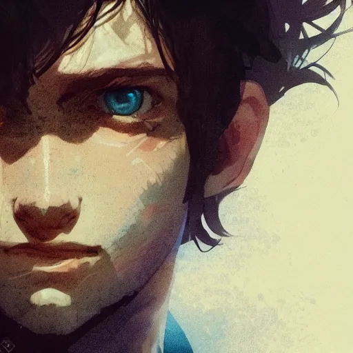 Image similar to portrait of a very feminine teenage boy with blue eyes and brown hair, smiling, wearing an oversized sweater, dramatic lighting, illustration by Greg rutkowski, yoji shinkawa, 4k, digital art, concept art, trending on artstation