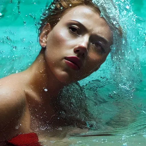 Image similar to intimate movie still of scarlett johansson submerging in water in under the skin