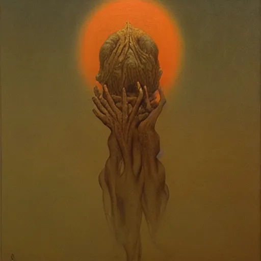 Image similar to sorcerer by Zdzisław Beksiński, oil on canvas