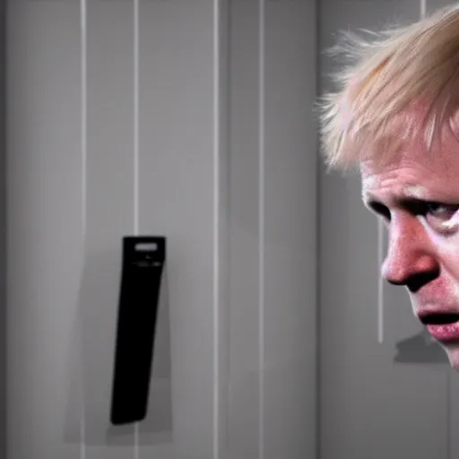 Image similar to movie scene of boris johnson as a urinal, wide shot, photorealistic, 8 k