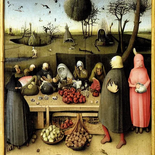 Image similar to the fruit and veg stall on the banks of the river styx, Hieronymus Bosch