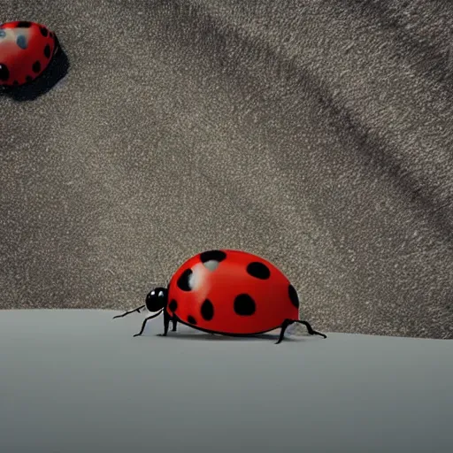 Image similar to promotional still wide angle, a mountain - sized ladybug roams a barren wasteland, dramatic lighting, ( e. t. the extra - terrestrial ), batteries not included, harry potter, octane 3 d render, imax, 7 0 mm.